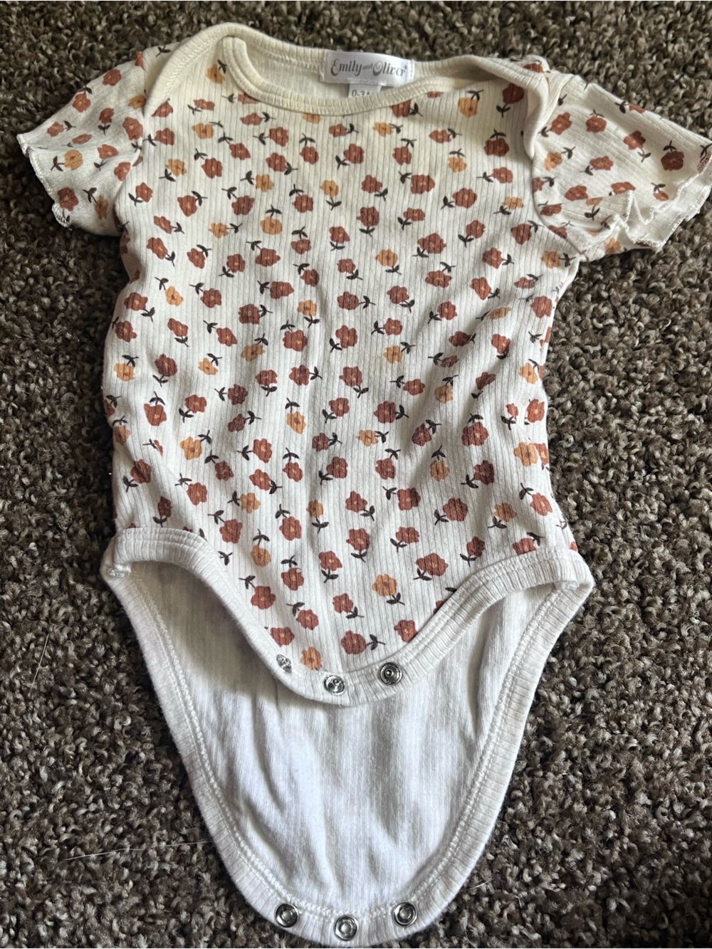 Emily & Oliver Cream Baby One-Piece with Rust Floral Print
